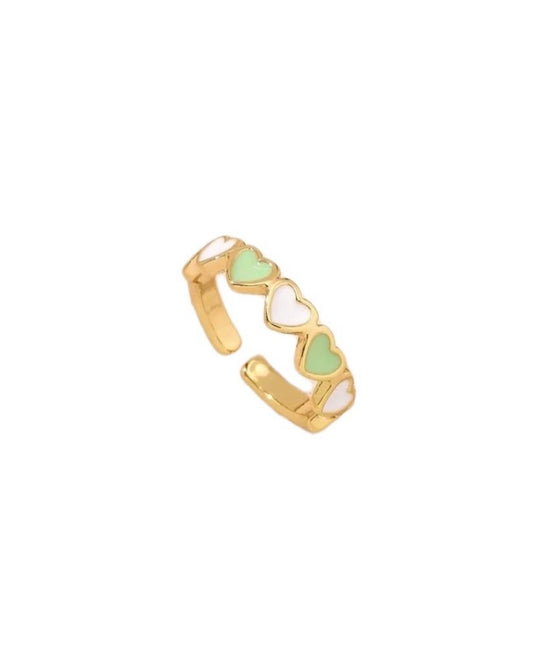 18K Gold plated White and Green Heart ring